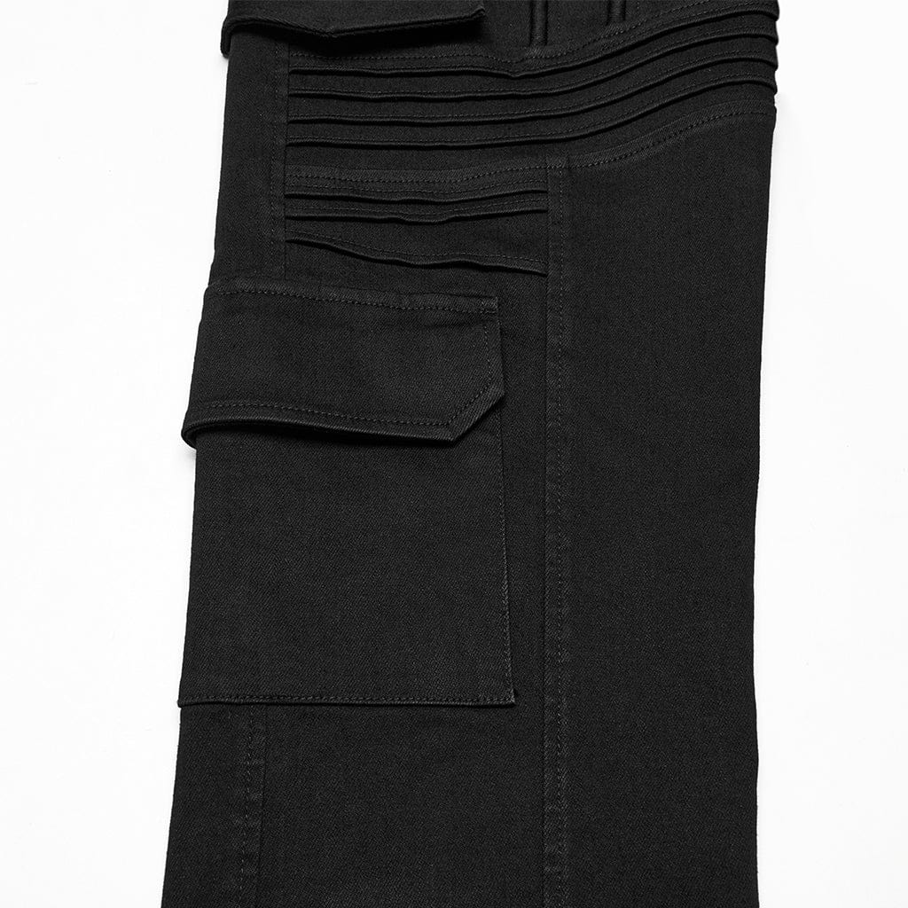Men's Punk Multi-pocket Pleated Denim Pants - Image 8