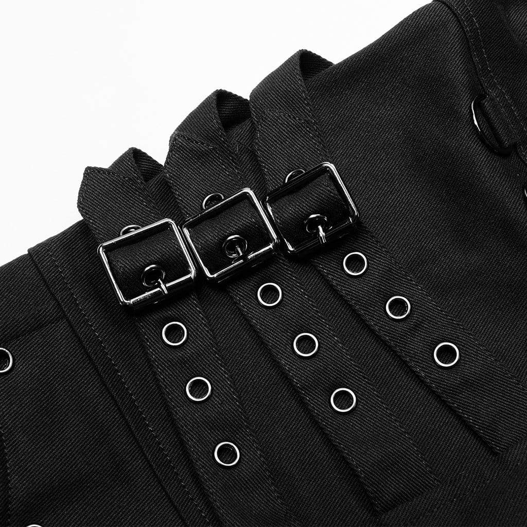 Men's Punk Multi Pockets Buckles Black Pants - Image 8
