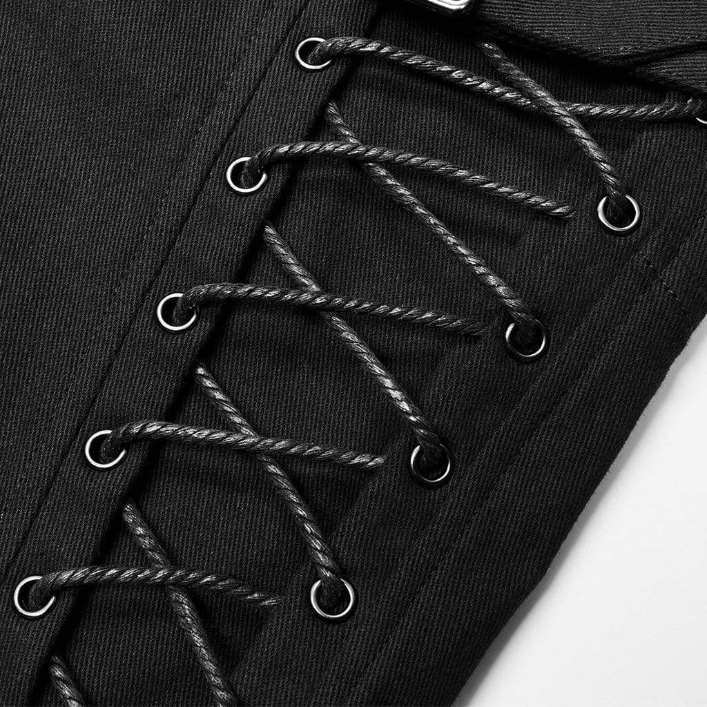 Men's Punk Multi Pockets Buckles Black Pants - Image 9