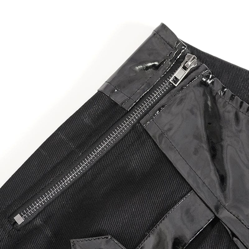 Men's Punk Patent Leather Splice Split Skirt - Image 12