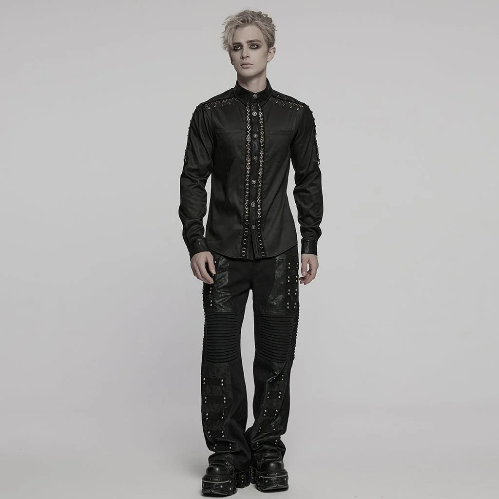 Men's Punk Pin Mesh Splice Shirt - Image 4