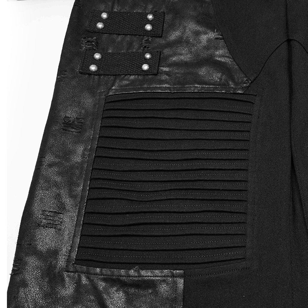 Men's Punk Pleated Faux Leather Straight Pants - Image 8
