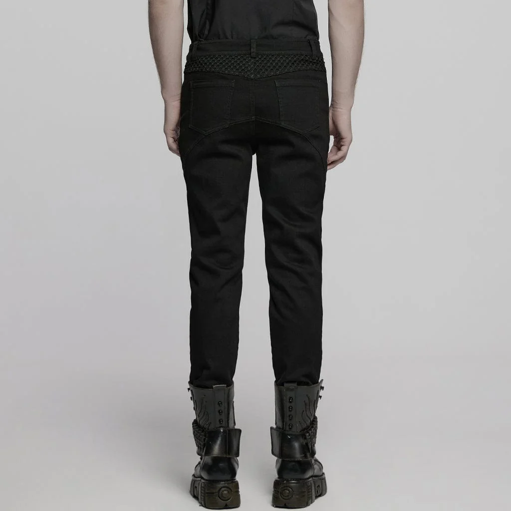 Men's Punk Pleated Mesh Splice Pants - Image 3