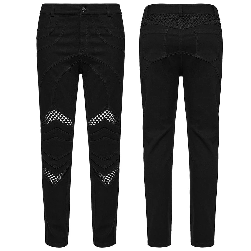 Men's Punk Pleated Mesh Splice Pants - Image 4