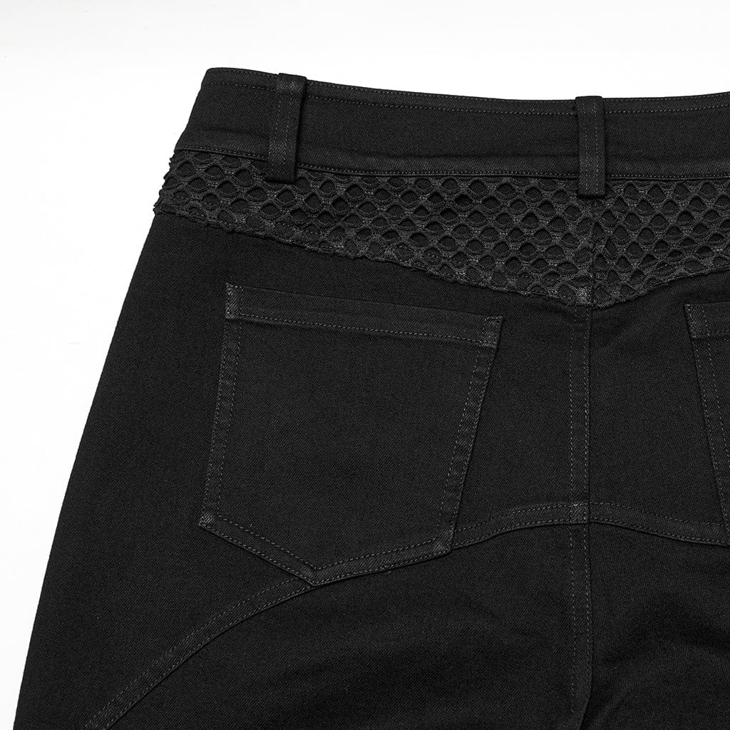 Men's Punk Pleated Mesh Splice Pants - Image 7