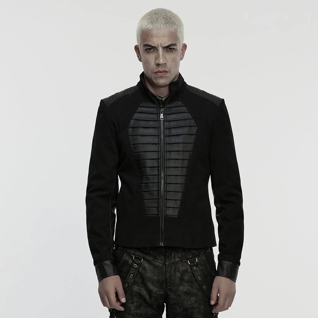 Men's Punk Pleated Stand Collar Jacket