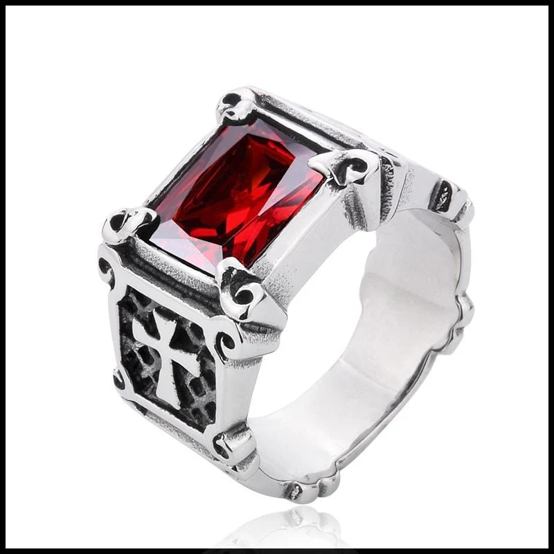 Men's Punk Rhinestone/Blue San Cross Rings - Image 3