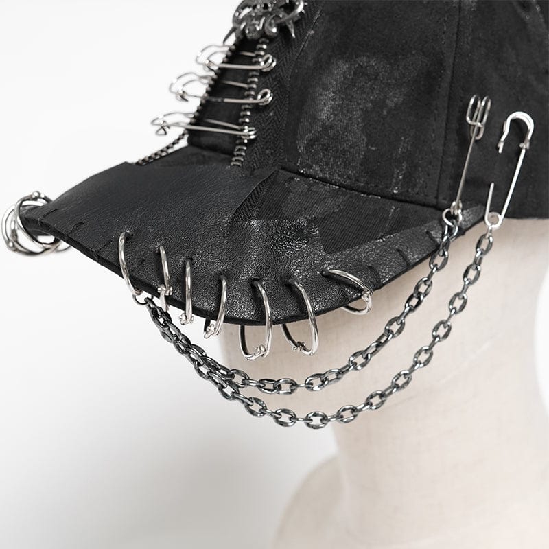 Men's Punk Ring Safety Pin Chained Hat - Image 10
