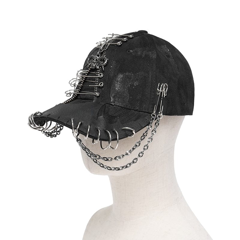 Men's Punk Ring Safety Pin Chained Hat - Image 5