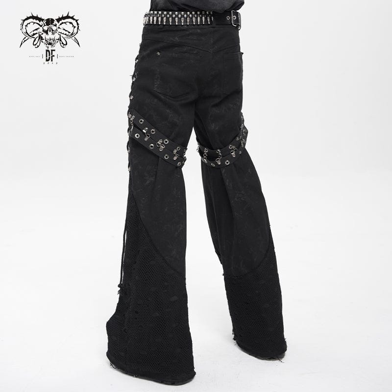Men's Punk Ripped Mesh Splice Lace-up Baggy Trousers - Image 4