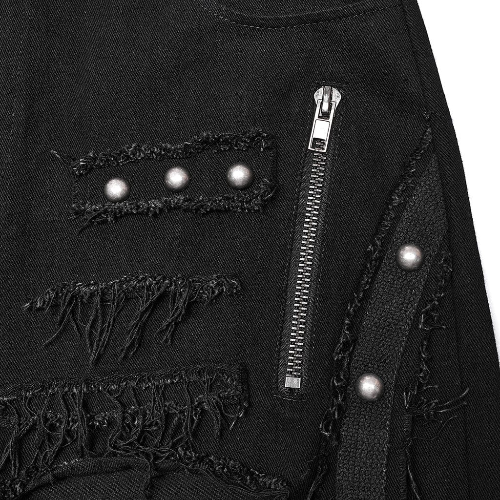 Men's Punk Ripped Mesh Splice Straight Pants - Image 8