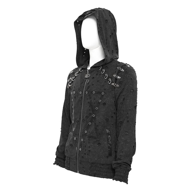 Men's Punk Ripped Pleated Hexagram Printed Coat - Image 9
