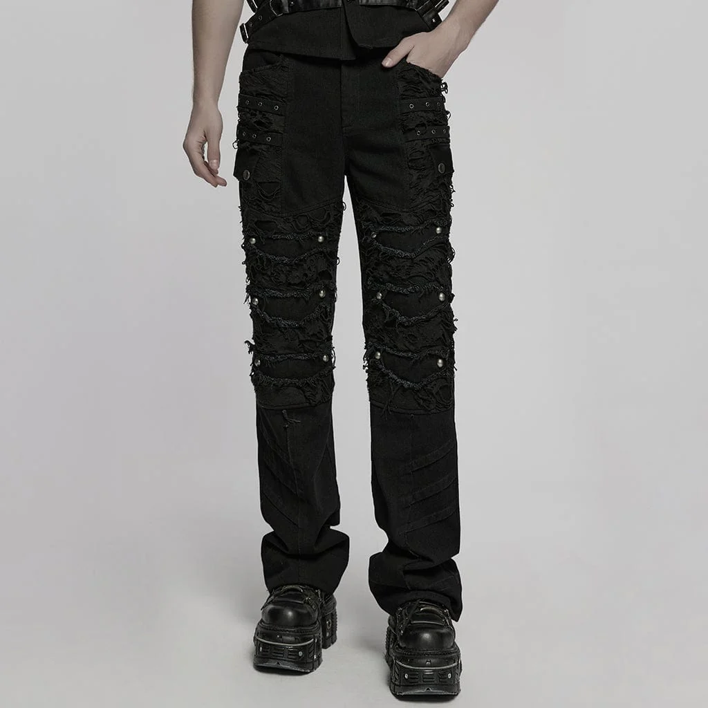 Men's Punk Ripped Straight Pants