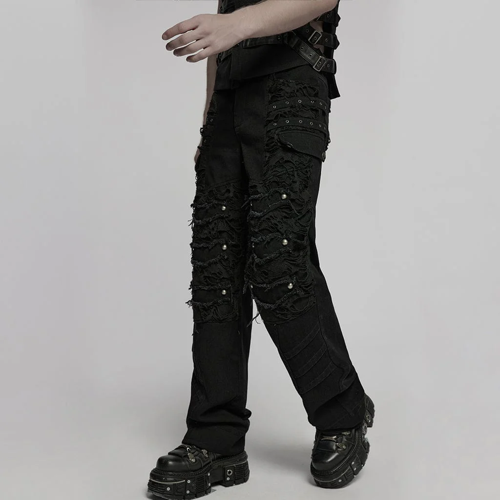 Men's Punk Ripped Straight Pants - Image 2