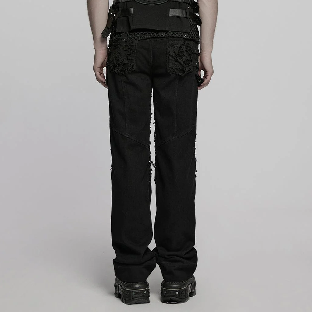 Men's Punk Ripped Straight Pants - Image 3