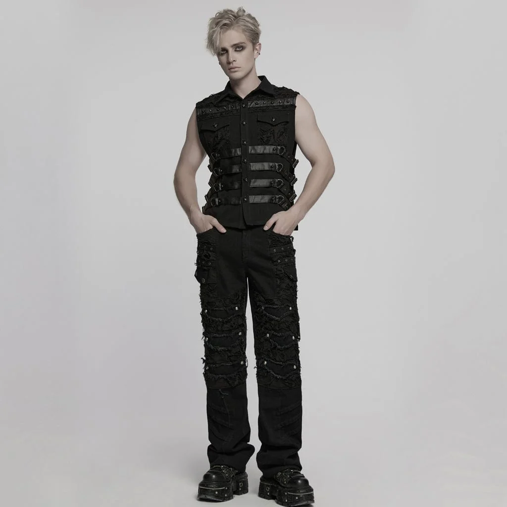 Men's Punk Ripped Straight Pants - Image 4