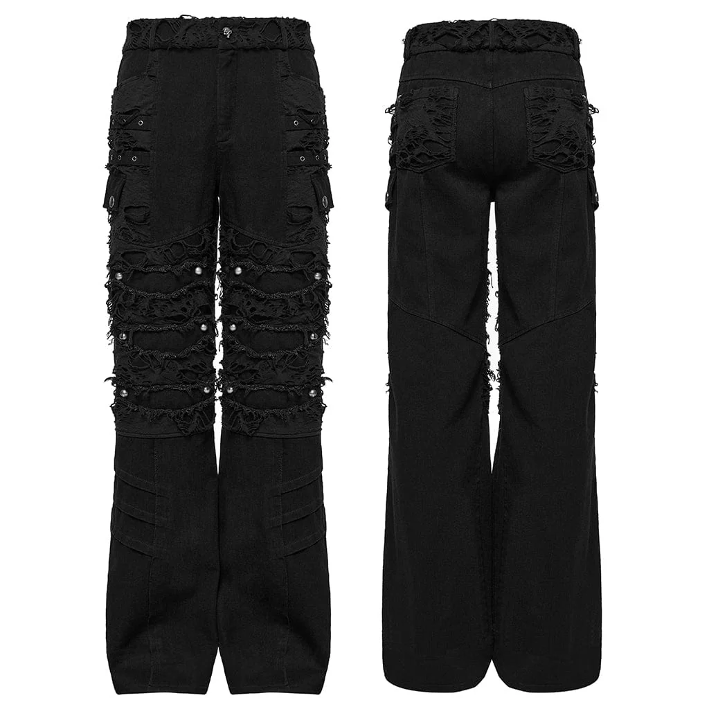 Men's Punk Ripped Straight Pants - Image 5