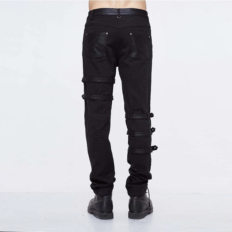 Men's Punk Ripped Straps Straight-leg Pants - Image 3