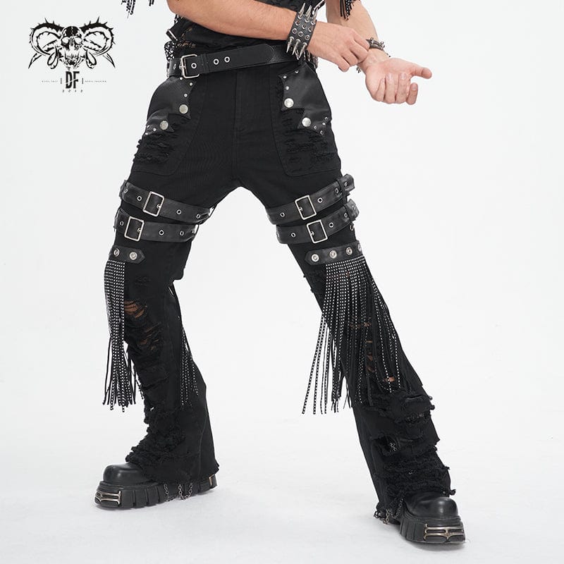 Men's Punk Ripped Tassels Pants - Image 3