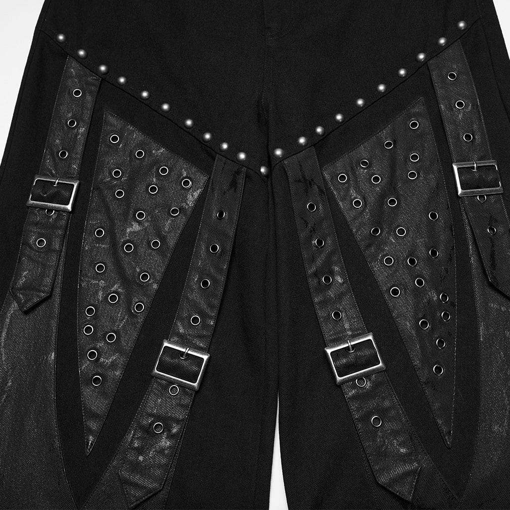 Men's Punk Rivet Eyelet Buckle Strap Straight Pants - Image 6