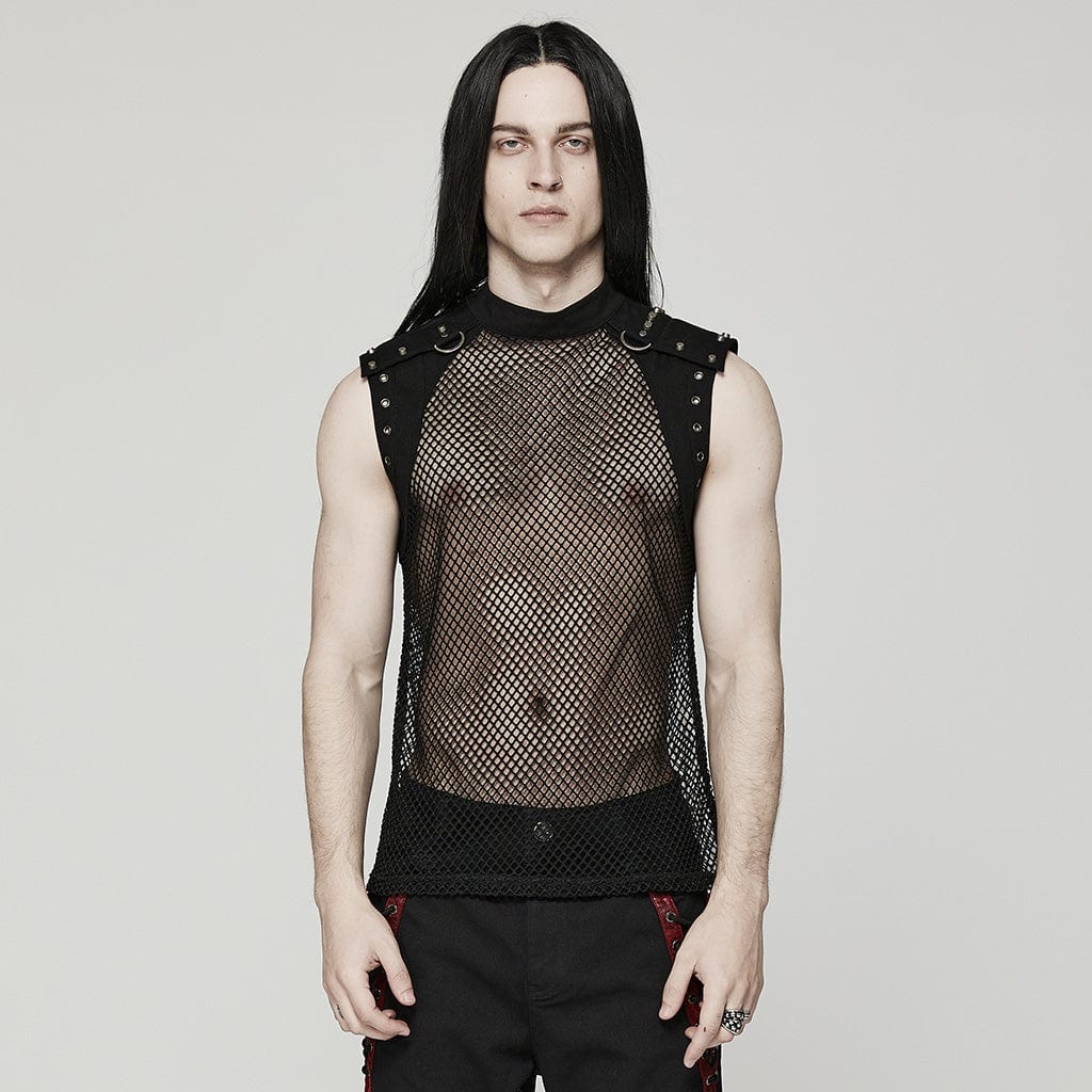 Men's Punk Rivet Mesh Tank Top