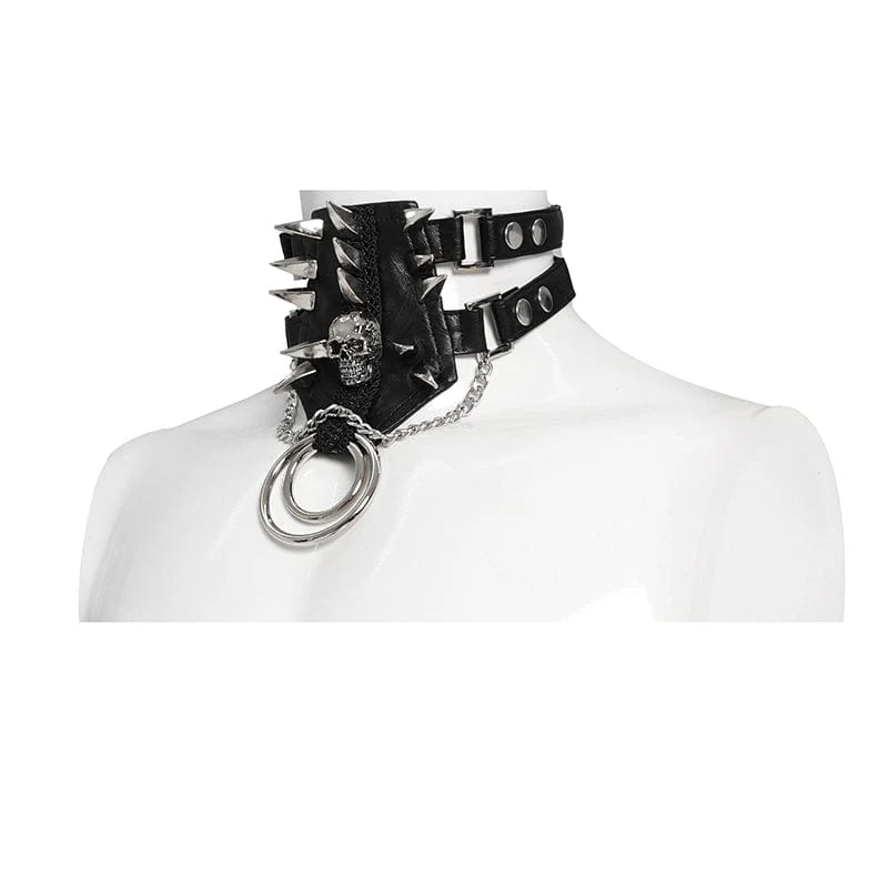 Men's Punk Rivet Skull Layered Choker - Image 5