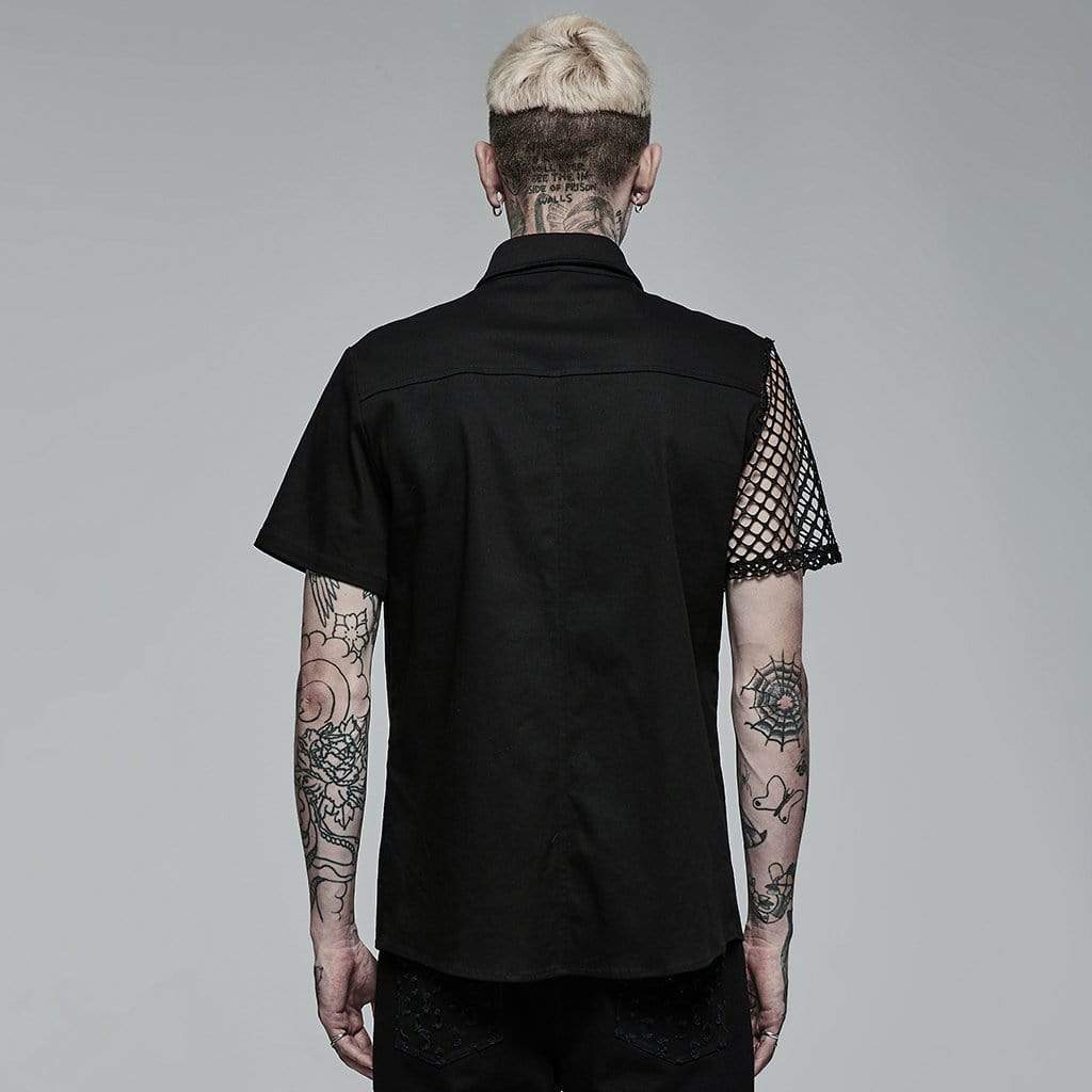 Men's Punk Rivet Splice Mesh Shirt - Image 3