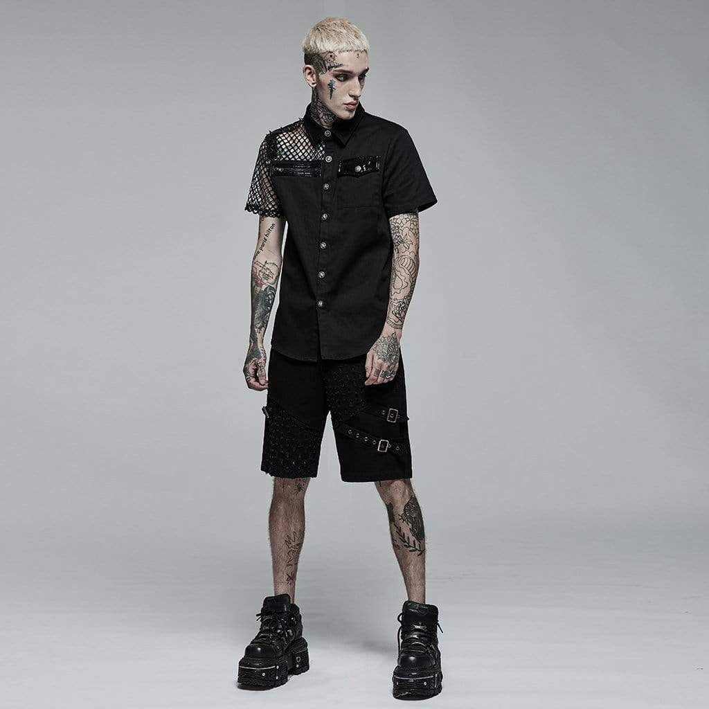 Men's Punk Rivet Splice Mesh Shirt - Image 4