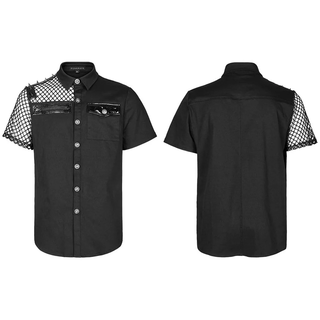 Men's Punk Rivet Splice Mesh Shirt - Image 5