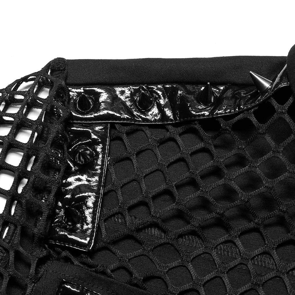 Men's Punk Rivet Splice Mesh Shirt - Image 6