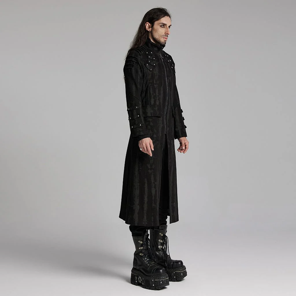 Men's Punk Rivets Strap Zip Coat - Image 2