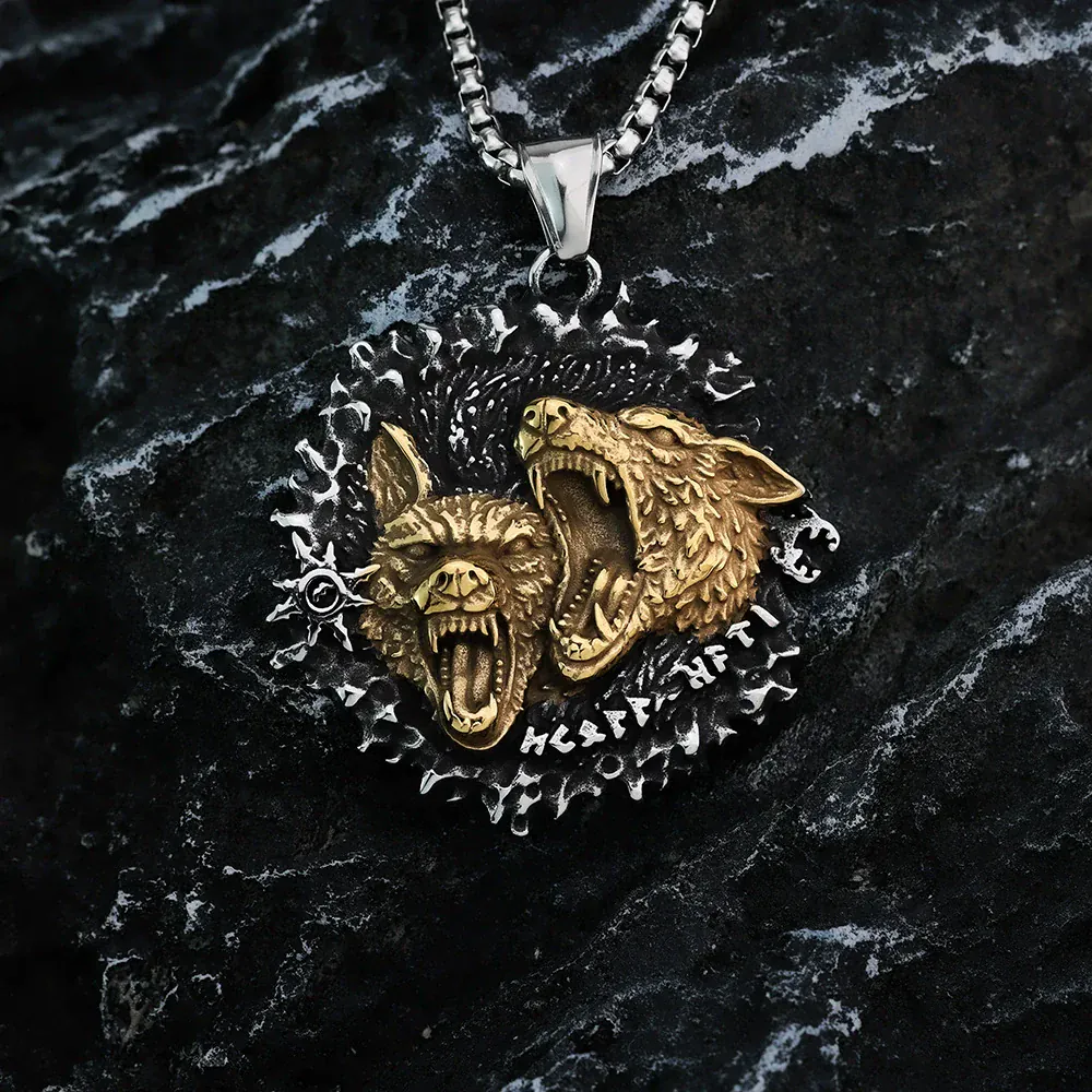 Men's Punk Roaring Wolves Necklace