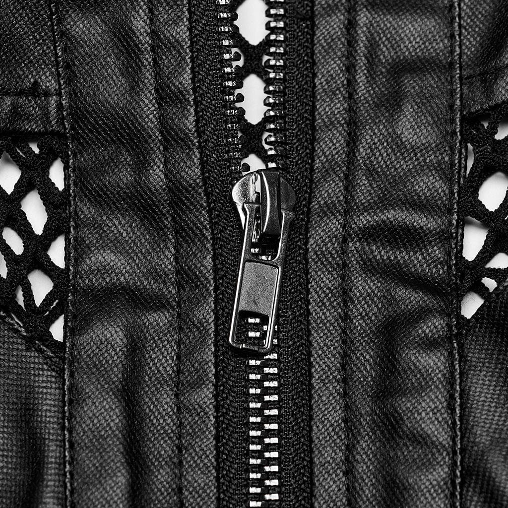 Men's Punk Rock Multi-buckles Mesh Splice Faux Leather Vest - Image 7