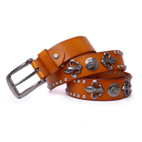 Men's Punk Rock Skull Rivet Studded Belt Buckle Belt - Image 7