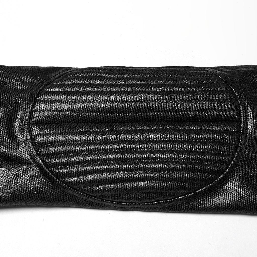 Men's Punk Ruched Faux Leather Detachable Coat - Image 7