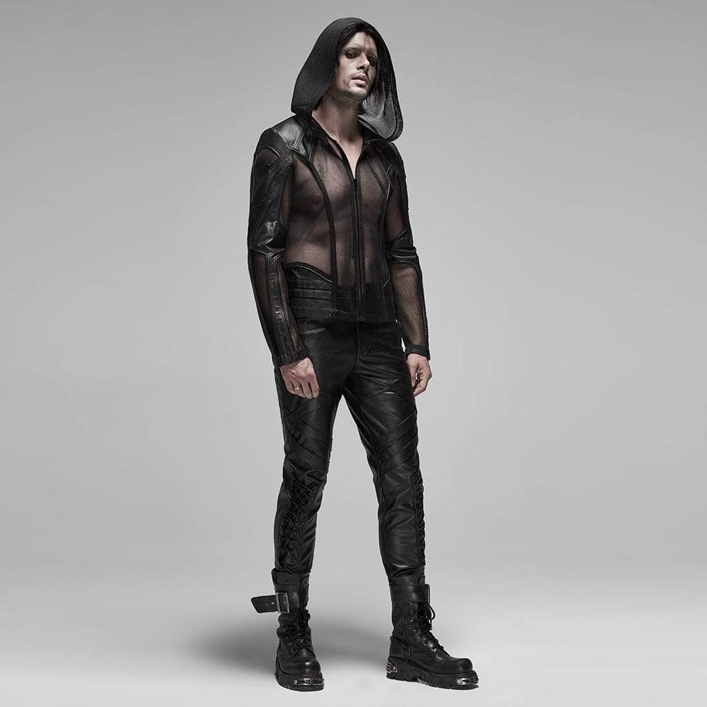Men's Punk Sheer Mesh Hooded Coats - Image 4