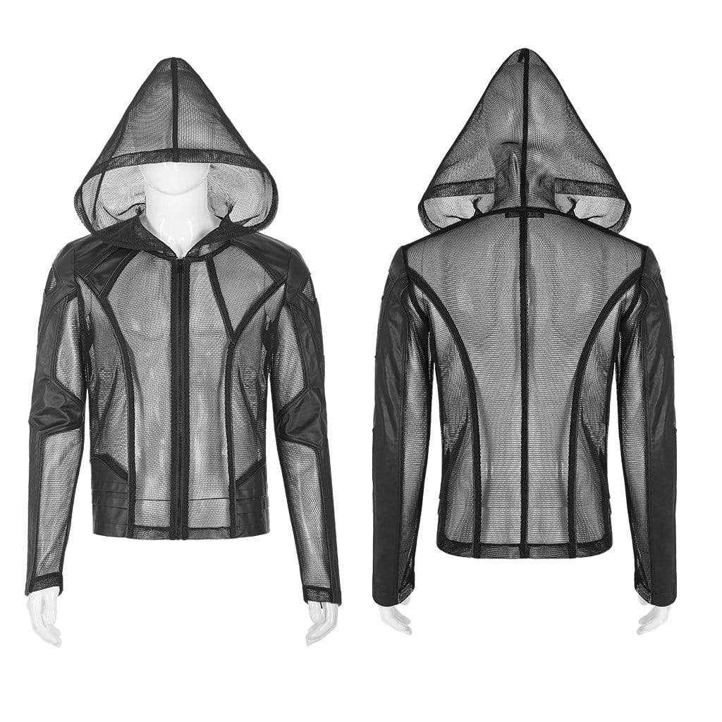 Men's Punk Sheer Mesh Hooded Coats - Image 5