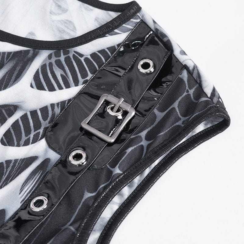 Men's Punk Skeleton Patent Leather Splice Tank Top - Image 11