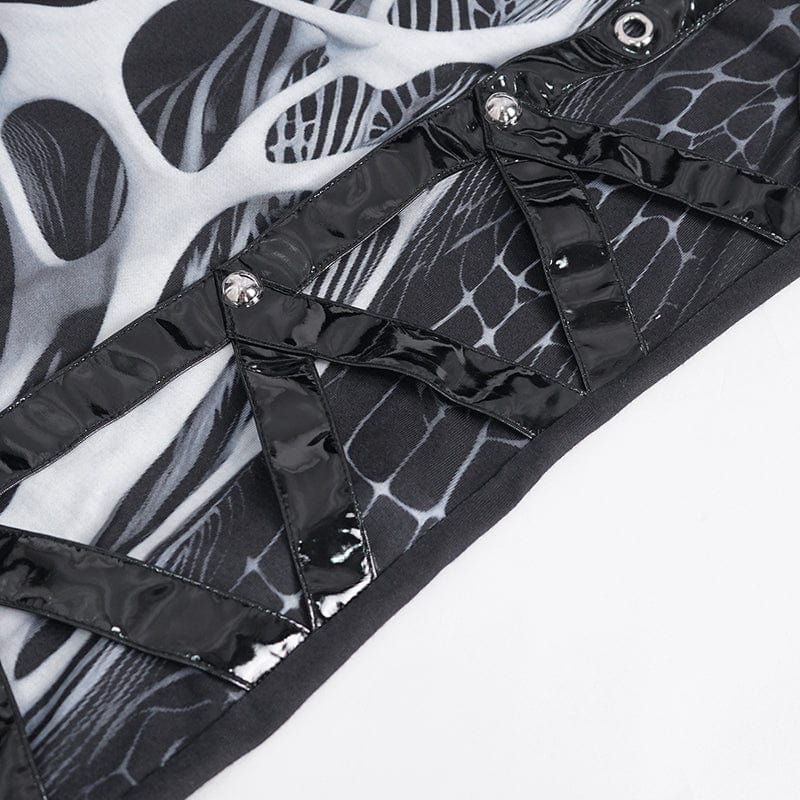 Men's Punk Skeleton Patent Leather Splice Tank Top - Image 12
