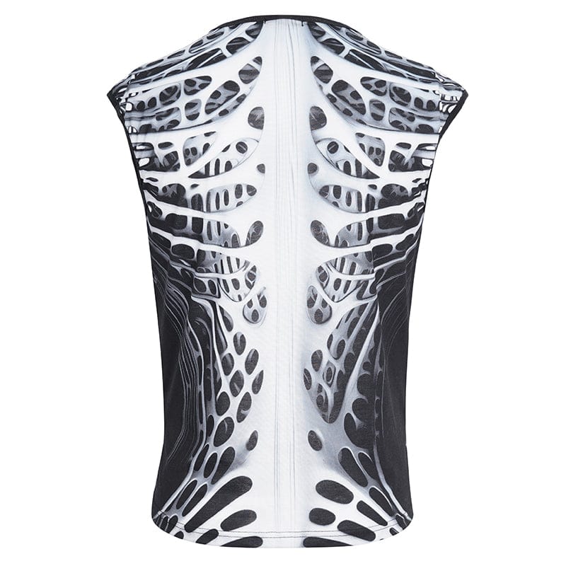 Men's Punk Skeleton Patent Leather Splice Tank Top - Image 9