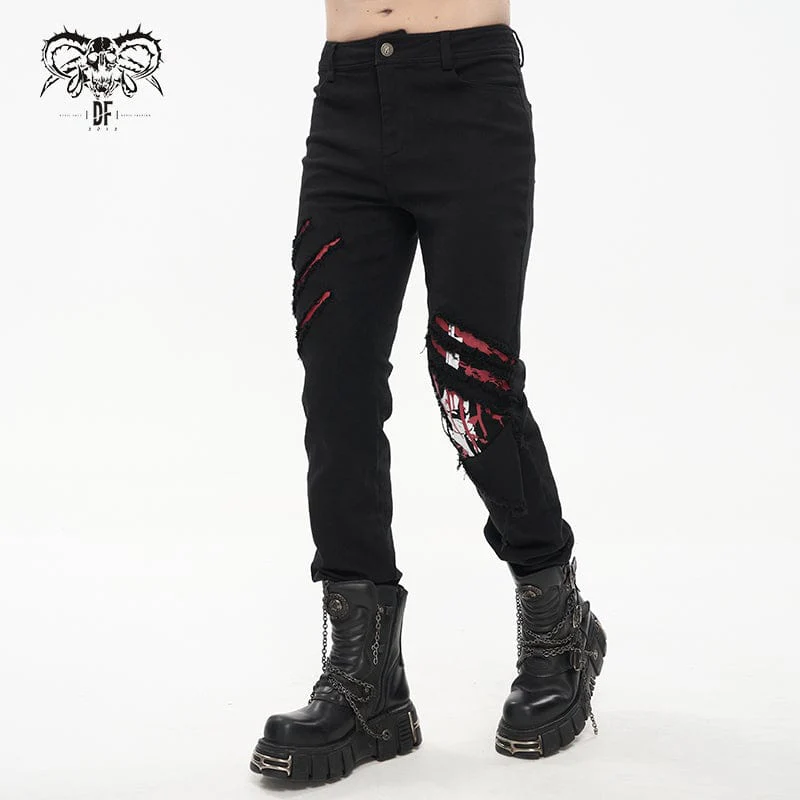 Men's Punk Skeleton Printed Ripped Pants - Image 2