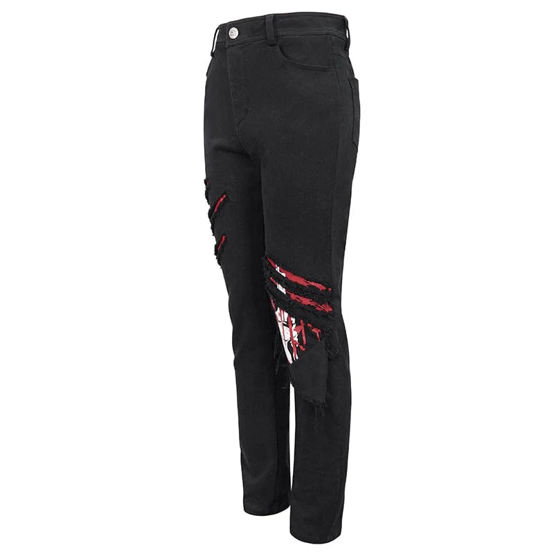 Men's Punk Skeleton Printed Ripped Pants - Image 8