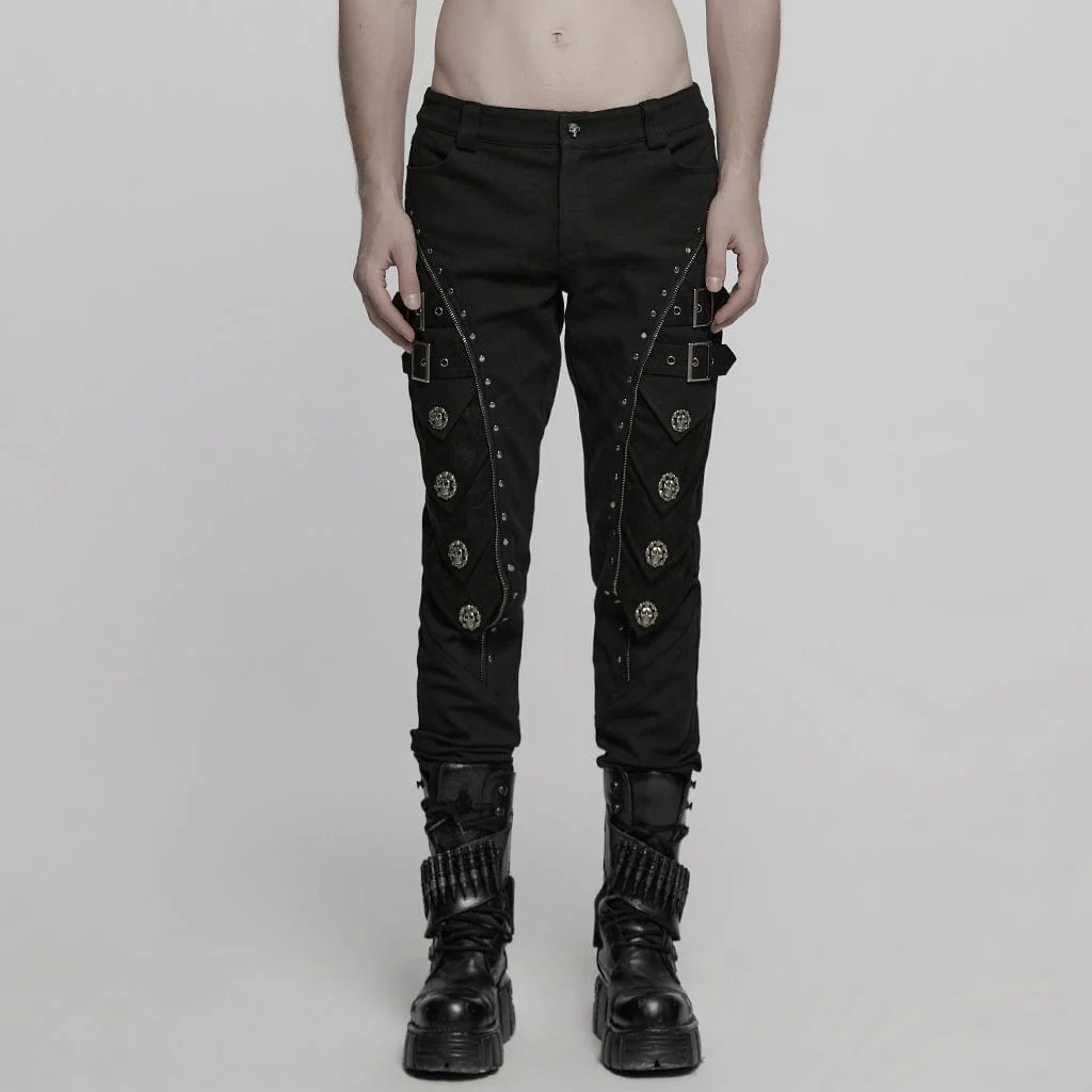 Men's Punk Skull Buckle Pants