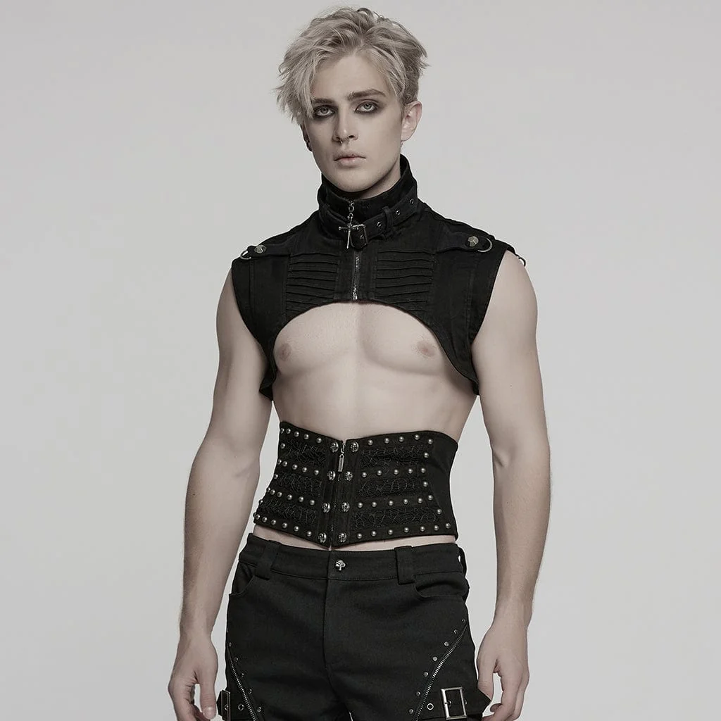 Men's Punk Skull Mesh Splice Lace-up Girdle