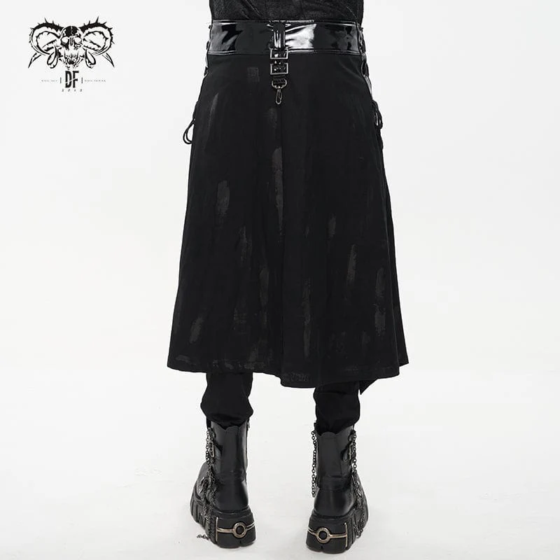 Men's Punk Splice Distressed Kilt with Faux Patent Leather Straps - Image 4