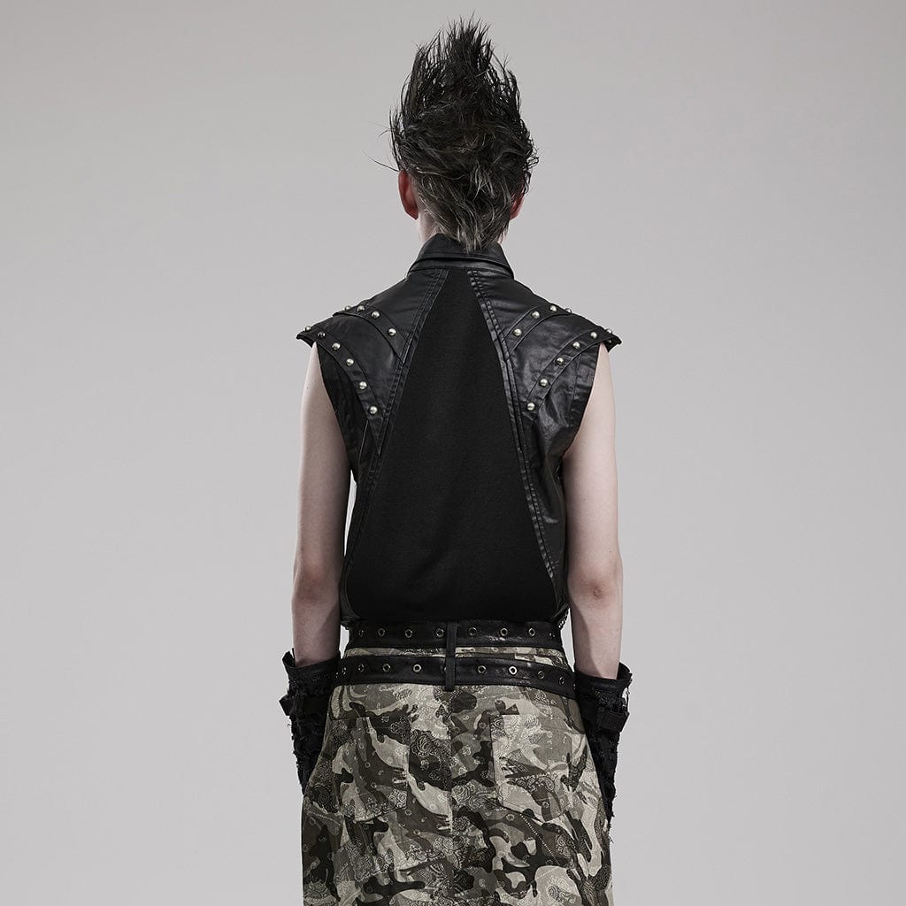 Men's Punk Splice Mesh Faux Leather Vest - Image 3