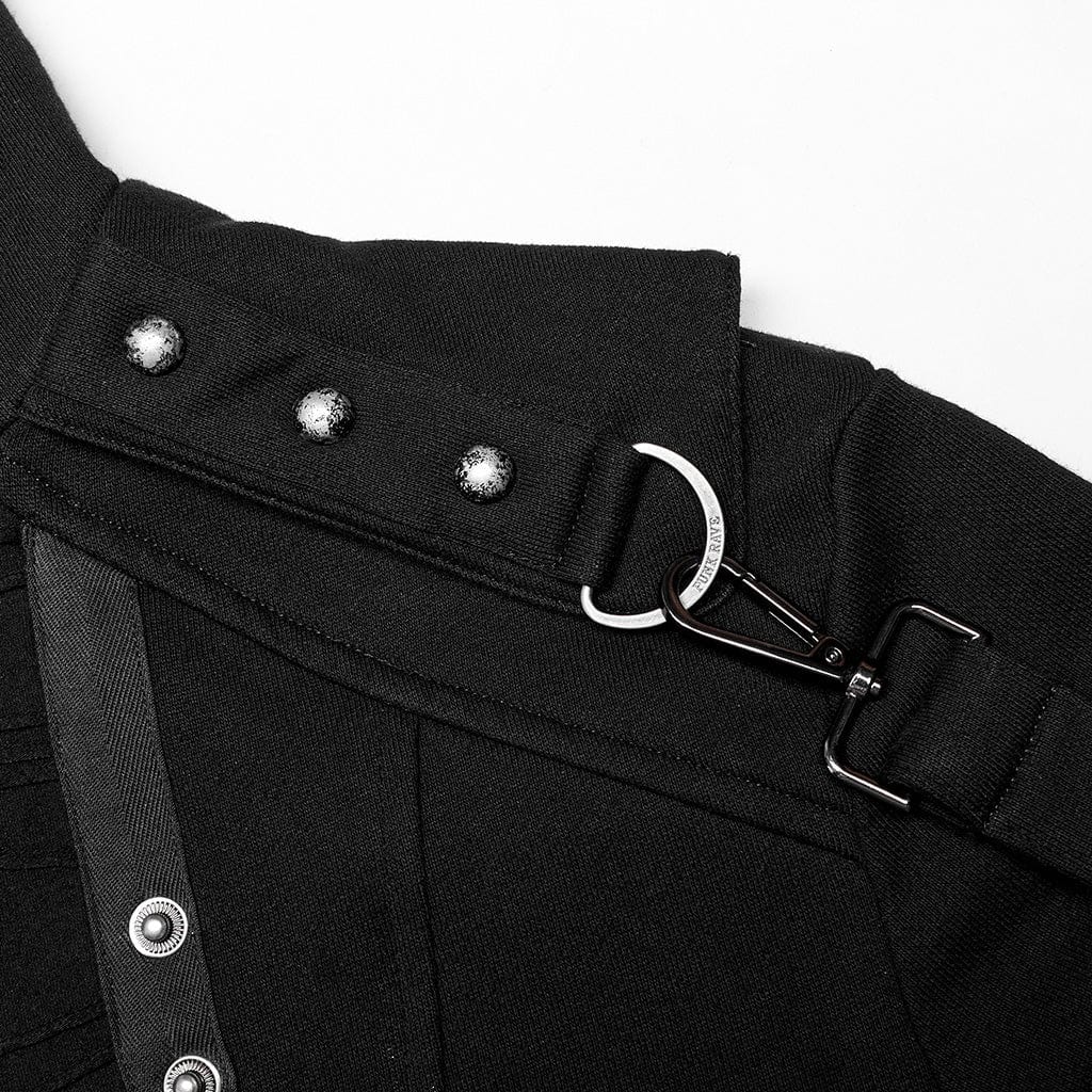 Men's Punk Stand Collar Asymmetric Zipper Long Coat - Image 7