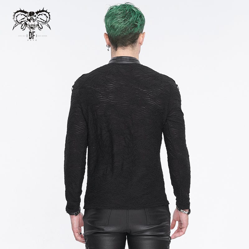 Men's Punk Stand Collar Mesh Splice Shirt - Image 4