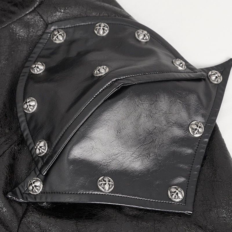 Men's Punk Stand Collar Multi-buckle Faux Leather Coat Black - Image 11