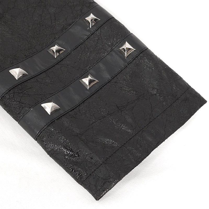 Men's Punk Stand Collar Multi-buckle Faux Leather Coat Black - Image 12